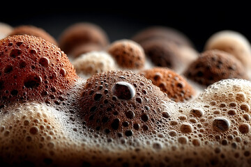 Close-Up of Foamy Bubbles on Dark Beverage Surface for Texture and Background Use