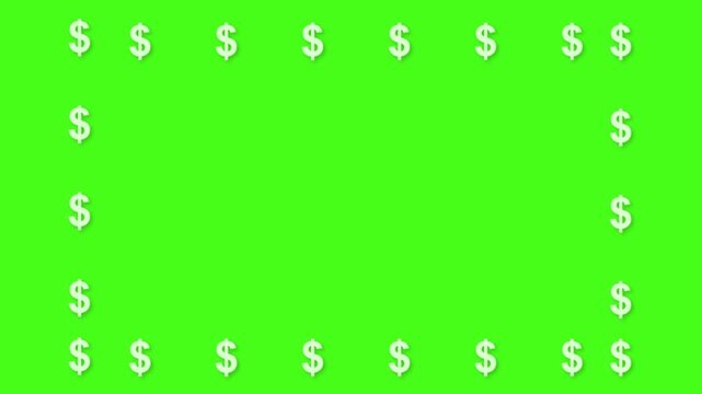 Pulsating Dollar Sign Border Animation on Green Screen Chroma Key 4k Video