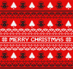 ugly Christmas sweater seamless knitting pattern.Festive knitted pattern design featuring reindeer christmas trees and snowflake elements for holiday season