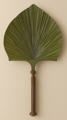 Matte Beige Background with Large Green Fan Leaf Decoration