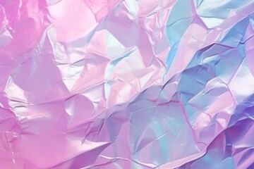 Naklejka premium Holographic crumpled foil background creates an iridescent texture with pink and blue reflections