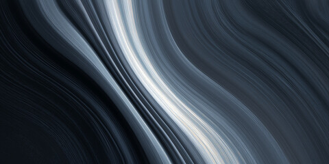 Abstract liquid metal surface flowing grey and black gradient smooth texture with shiny light reflection creating dynamic flow