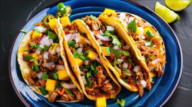 A tempting plate of tacos garnished with fresh cilantro and onions.