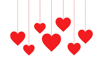 Red hearts hanging on strings celebrating love and romance