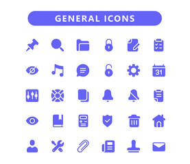 General vector solid icons set. 