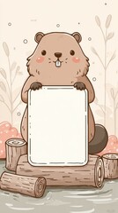 A cute cartoon animal holding a blank piece of paper