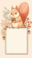 A cute squirrel holding an acorn on a white background