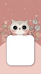 A cute owl is holding a blank piece of paper