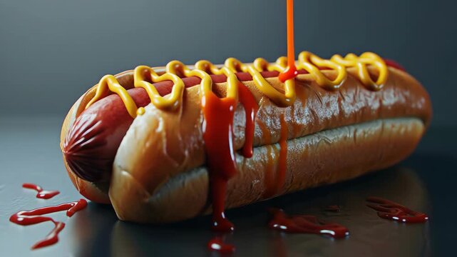 A tantalizingly prepared hot dog with condiments on a rustic table setting.
