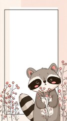A cute raccoon holding flowers in its mouth
