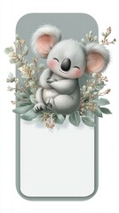 A cute cartoon koala is sleeping on a white background