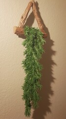 Pale Green Rosemary Stalk Hanging in Warm Wall Shadow Decor