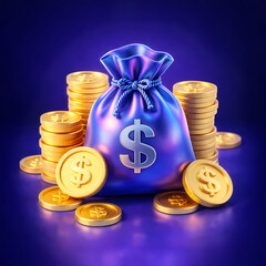 Financial Success Money Bag and Golden Coins
