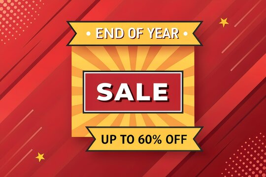 End of Year Sale Up to 60% Off Banner, Red Yellow End of Year Sale Graphic, Up to 60% Off Year End Sale Ribbon, Bold Black Yellow Year End Promotion, Dynamic Red Year End Sale Design - Powered by Adobe