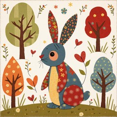 Patchwork composition with a rabbit