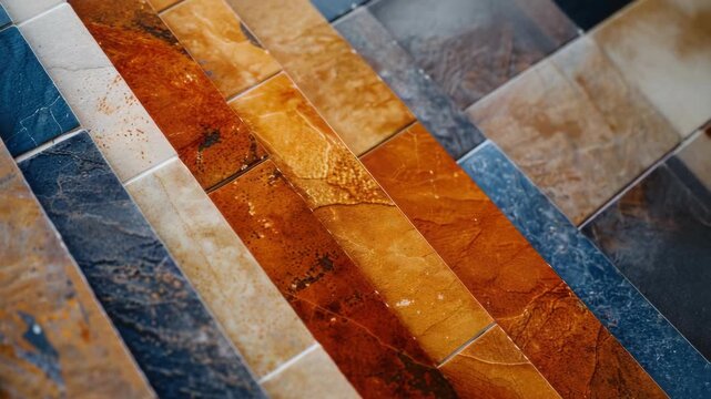 Brightly colored marble samples showcase the variety of hues and patterns available in natural stone.