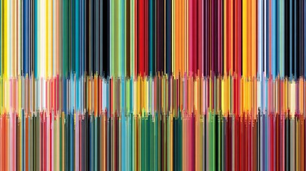 Abstract artwork with vertical, vibrantly-colored lines. The image is split in the middle with a jagged effect