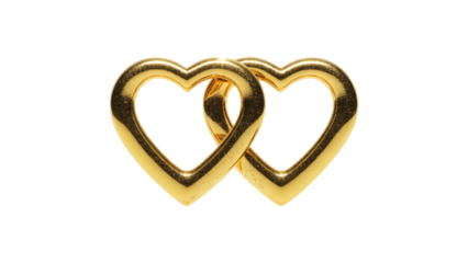 Two Interlocking Shiny Golden Hearts Symbolizing Eternal Love and Partnership Isolated on Transparent Background