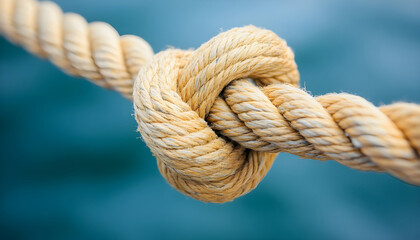 Fototapeta premium detailed shot of a rope with a secure knot, suitable for use in s about climbing, sailing, or adventure