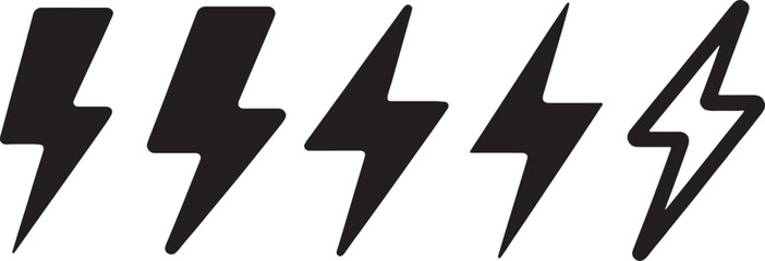 Lightning bolt icons with energy, power, charge, battery, depletion, symbol, isolated vector set