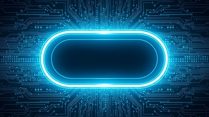 Glowing blue neon oval on circuit board background