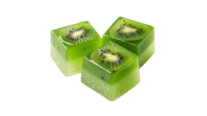 Three Delicious Square Kiwi Fruit Jelly Candies with Slices