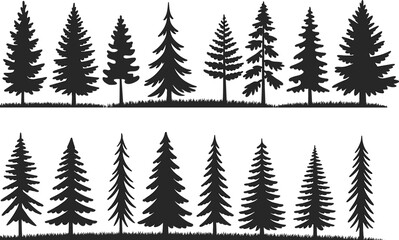Naklejka premium Black silhouette pine tree set forest fir evergreen plant collection vector illustration nature landscape design graphic element isolated