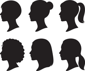 Fototapeta premium A Minimalist Collection of Neutral Female Profile Silhouettes Illustrating Diverse Hairstyles for Identity and Representation
