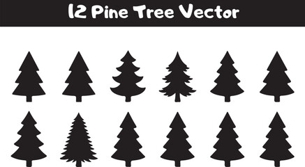 Obraz premium Collection of 12 Pine Tree Vectors in Minimalist Style Conveying Serene Mood