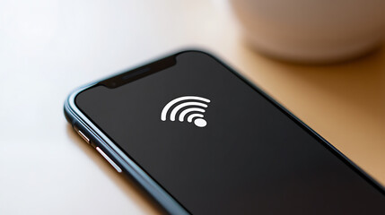 Sleek smartphone displaying a robust WiFi connection on its screen, symbolizing seamless digital connectivity and a connected lifestyle in the modern tech era.