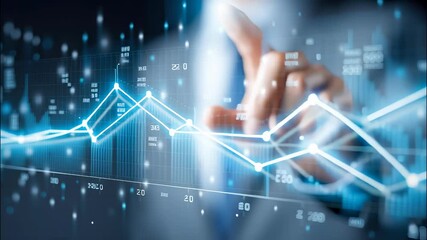 Businessman touching virtual graph analyzing financial data and business investment strategy growth, concept video 4k - Powered by Adobe