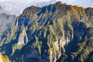 Tianmen Mountain with its pierced rock above the city of Zhangjiajie in Hunan, China.