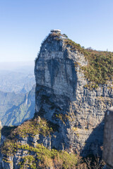 Tianmen Mountain with its pierced rock above the city of Zhangjiajie in Hunan, China.