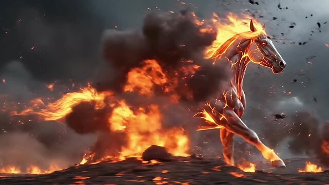 Horse Zodiac Fire Animation Featuring Powerful Running Horse with Flaming Mane and Glowing Energy Representing Strength Speed Freedom Motivation Success Growth and Inner Power Inspired by Lunar Calend