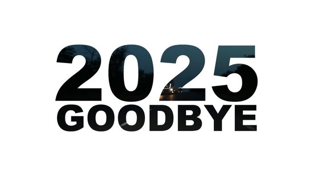 The text 2025 GOODBYE with a night road and dark cars in the background symbolizes farewell to the outgoing year, the passage of time, the transition to a new stage, and the New Year in Ukraine