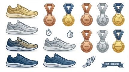 Stylish trainers and competition awards clipart ideal for flyers social posts and online use