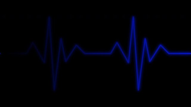 Glowing neon blue color hearbeat pulse line animation. 4k animated video with alpha channel