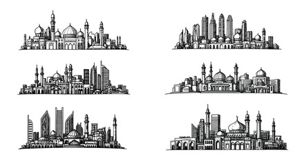 Fototapeta premium Detailed sketches showcase intricate cityscapes with diverse architectural styles