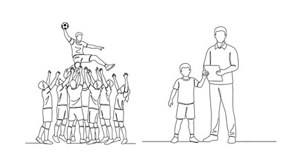 Obraz premium Sketch of a human pyramid and a man with a child observing