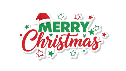 Joyful 'Merry Christmas' typography with whimsical Santa hat detail and festive star embellishments, ideal for seasonal greetings and holiday celebrations