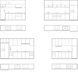 Modern Kitchen Cabinet Interior Design Technical CAD Drawing Elevations and Plans. 5
