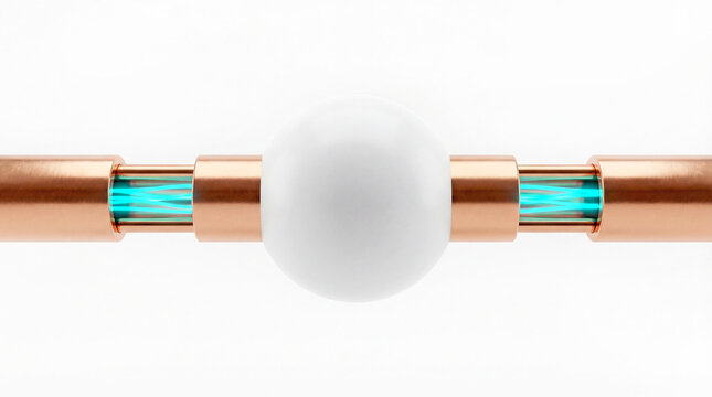 3D Render of White Smart Grid Node Connecting Copper Cables with Cyan Energy Flow Concept
 - Powered by Adobe