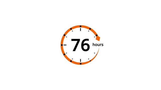 Orange circle timer displaying 76 hours with a clockwise arrow on white background image photo