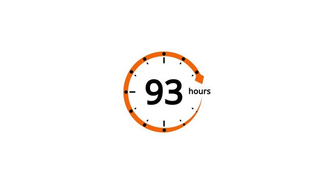 Orange circle timer with 93 hours displayed in black text on a white background clock countdown