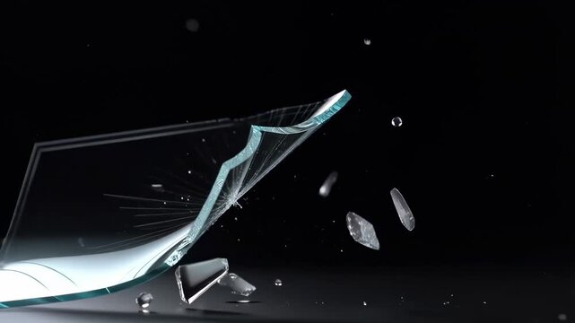 Shattering glass in slow motion: dynamic break and dispersal into piece