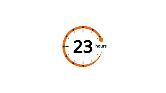 Orange circle clock icon showing 23 hours with arrow on white background time symbol
