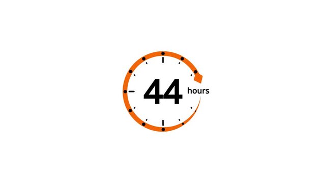 Orange clock icon with 44 hours indicated on a white backdrop timer time