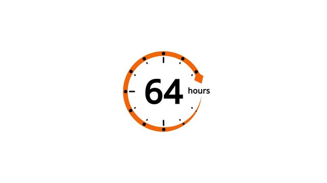Circular timer icon representing 64 hours with an orange border and black markings on a white background