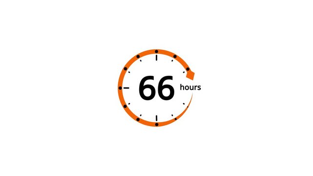 Circular timer icon with number 66 and orange arrow on white background clock countdown