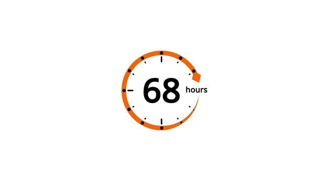 Circular timer icon with number 68 and orange arrow on white background clock countdown